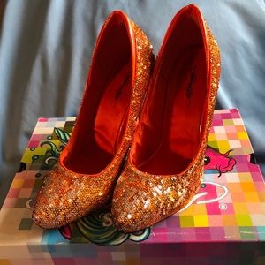 Ed Hardy Orange Sequin Heels